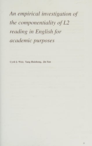 Front Cover Of An Empirical Investigation of the Componentiality of L2 Reading in English for Academic Purposes