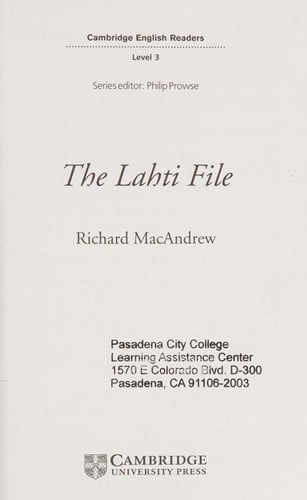 Front Cover Of The Lahti File Level 3