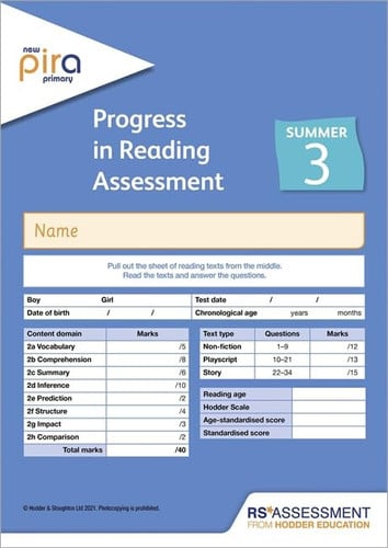 Front Cover Of New Pira Test 3, Summer Pk10