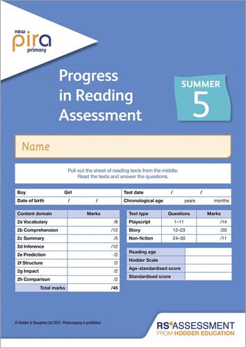 Front Cover Of New Pira Test 5, Summer Pk10