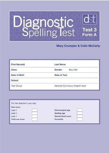 Front Cover Of Diagnostic Spelling Tests 3 Form A