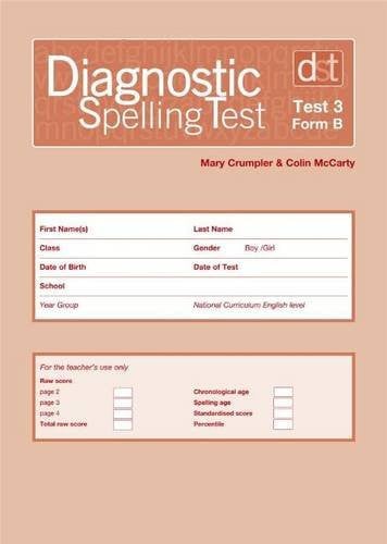Front Cover Of Diagnostic Spelling Test 3 Form B